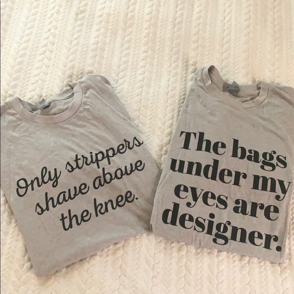 2 gray t shirts